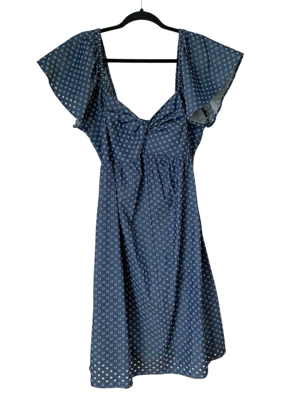 NWT LA Relaxed Twist Front Chambray Eyelet Dress Blue Polka Dot- Size L